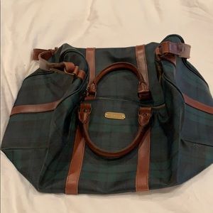 Ralph Lauren Leather Plaid Duffle Travel Bag